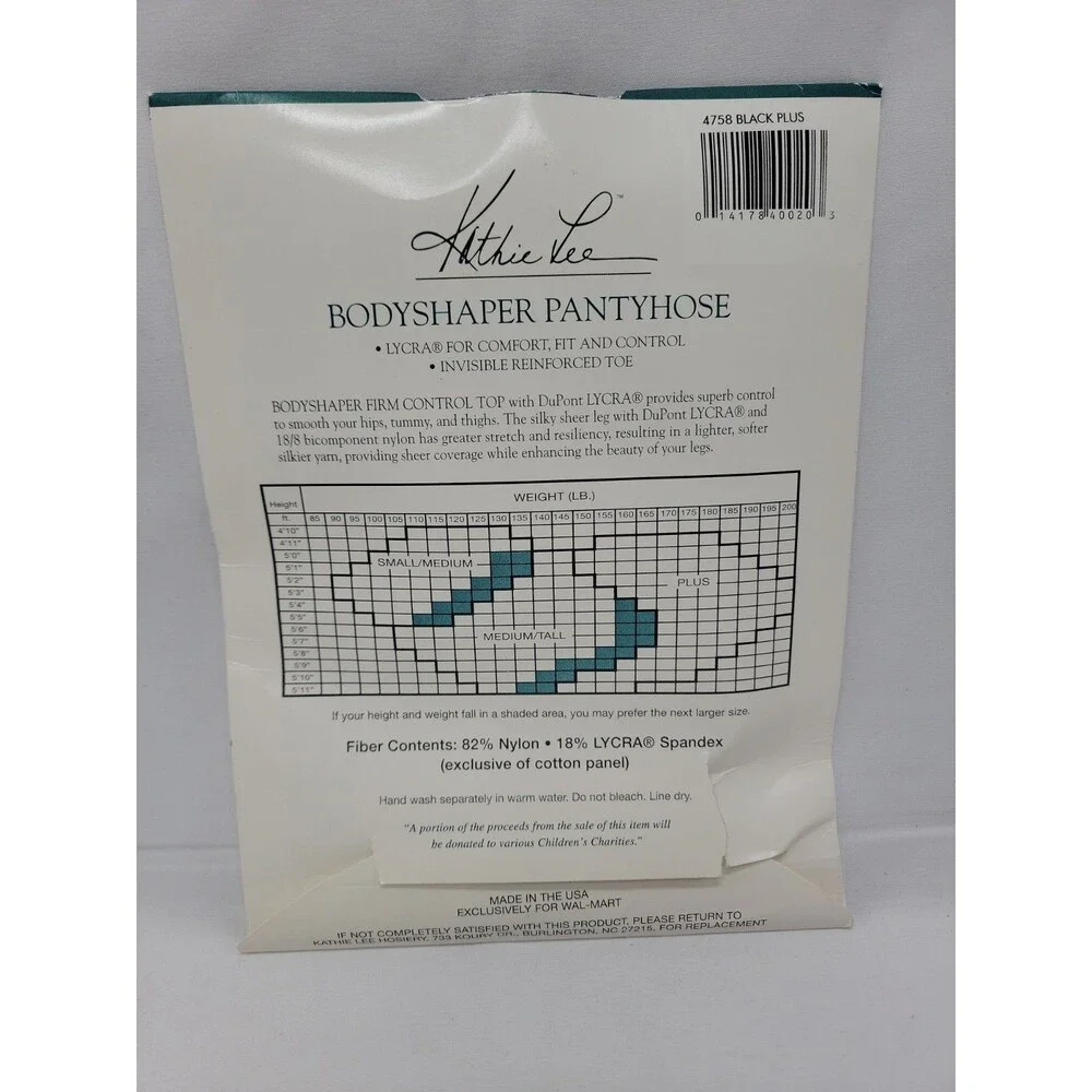 Kathie Lee BodyShaper Vintage Pantyhose Silky Sheer Control Top Black  Plus